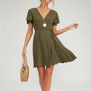 Lulus Harbor Point Olive Green Wrap Dress